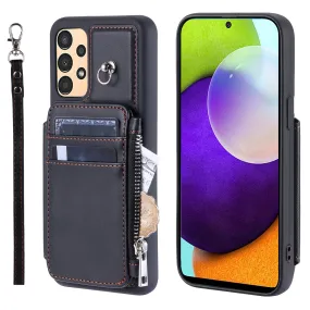 009 For Samsung Galaxy A52 4G / A52 5G / 52s 5G RFID Blocking Phone Case PU TPU Cover Kickstand Zipper Wallet Shell with Strap