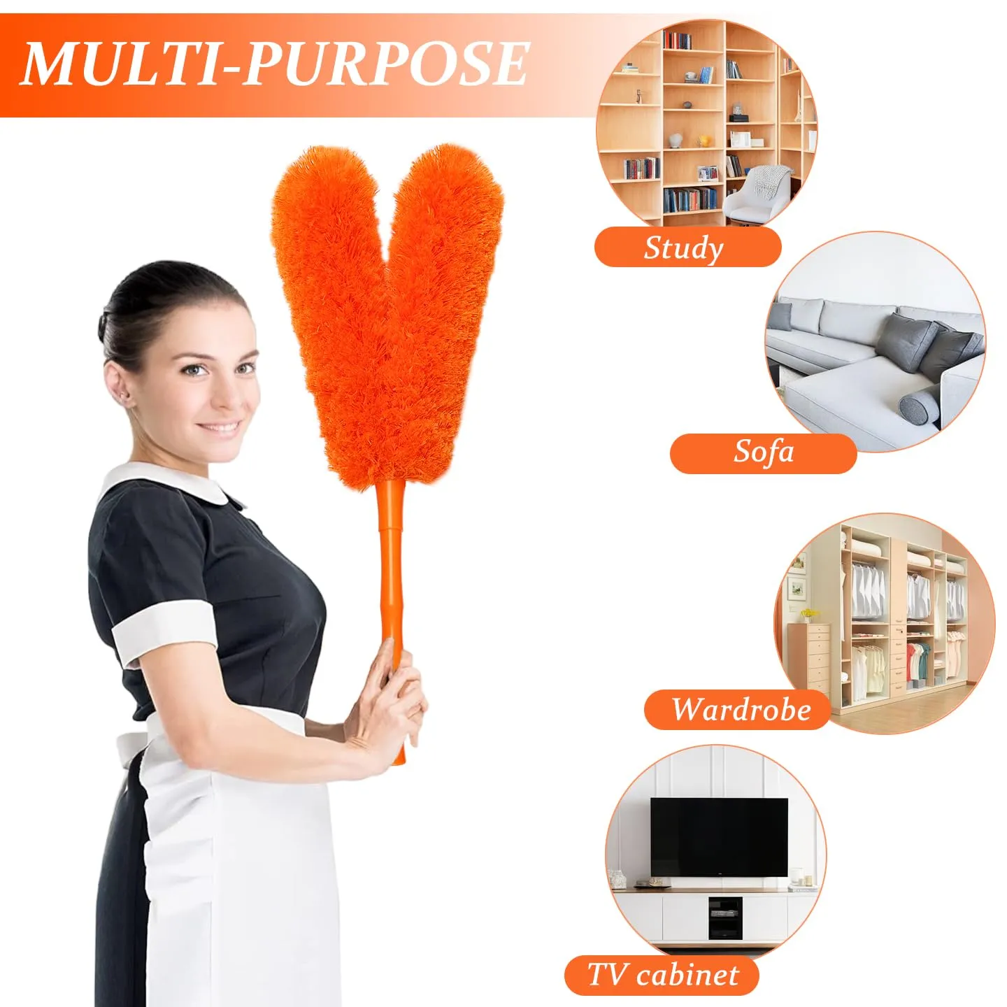 16 inch Microfibre Feather Duster, Big Microfibre Duster Make Home Cleaning More Efficient and Easy, Cleaning Tool for Office, Fan, Car, Computer,Furniture, Sofa, Railing (Orange)