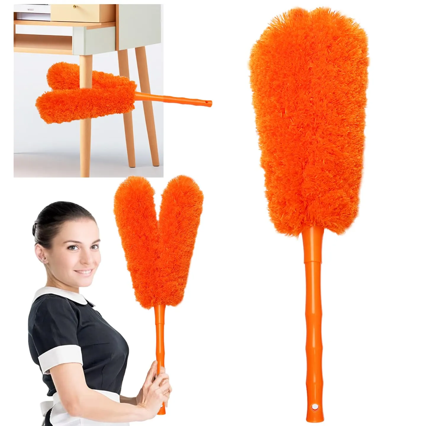 16 inch Microfibre Feather Duster, Big Microfibre Duster Make Home Cleaning More Efficient and Easy, Cleaning Tool for Office, Fan, Car, Computer,Furniture, Sofa, Railing (Orange)