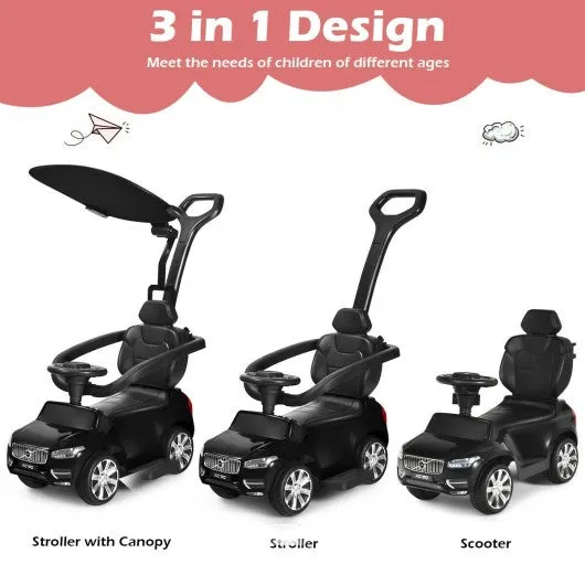 3 in 1 Kids Ride On Push Car Stroller-Black