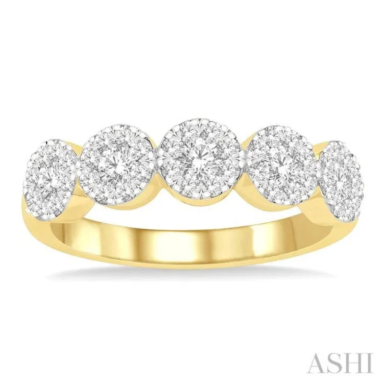 3/4 Ctw 5-Stone Lovebright Round Cut Diamond Ring in 14K Yellow & White Gold