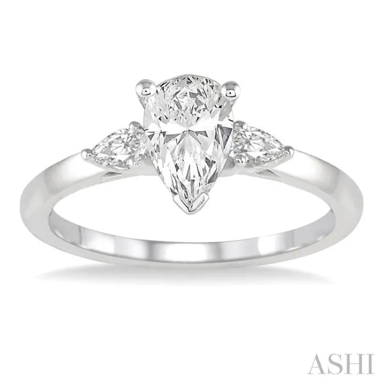 3/4 ctw Pear Cut Diamond Ladies Engagement Ring With 1/2 ct Pear Cut Center Stone in 14K White Gold