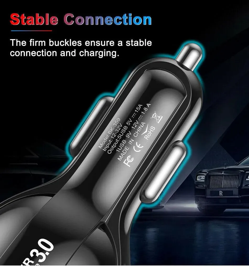 4 Port LED Car Charger   3 in 1 Cable Combo