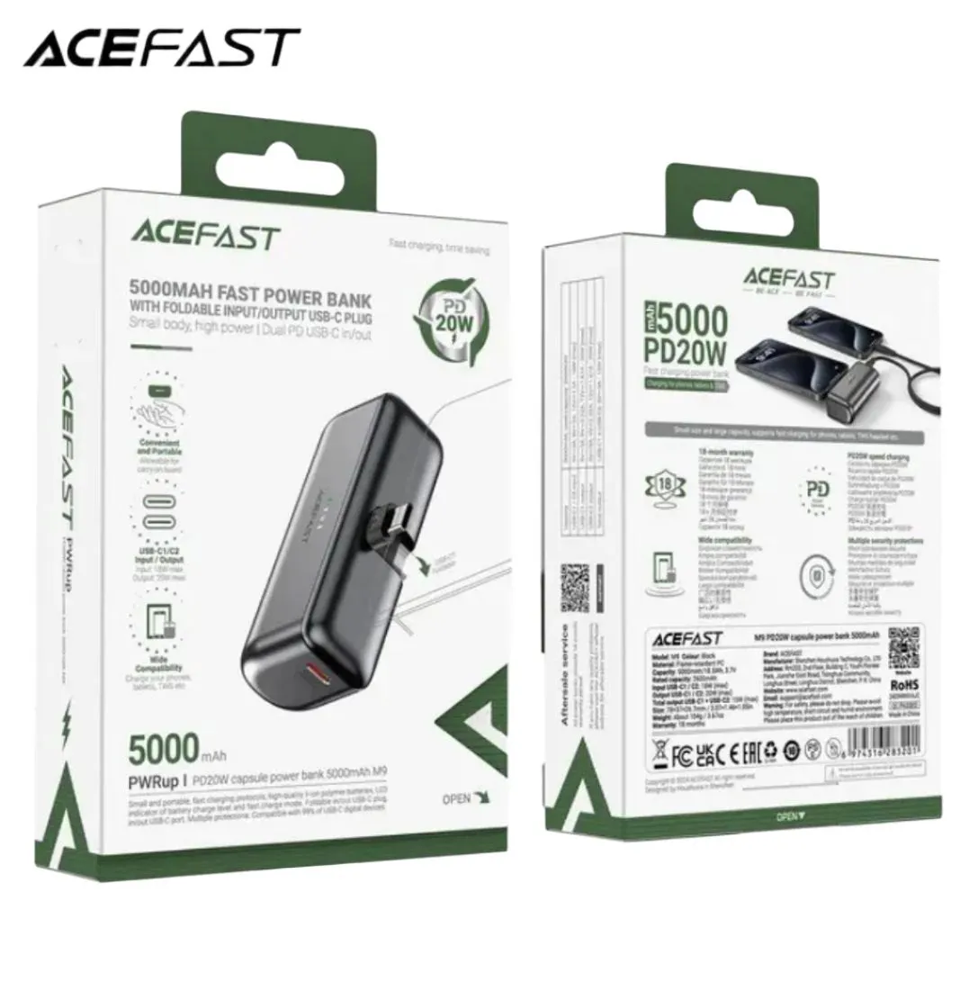 Ace Fast Power Bank, 5000Mah, Black