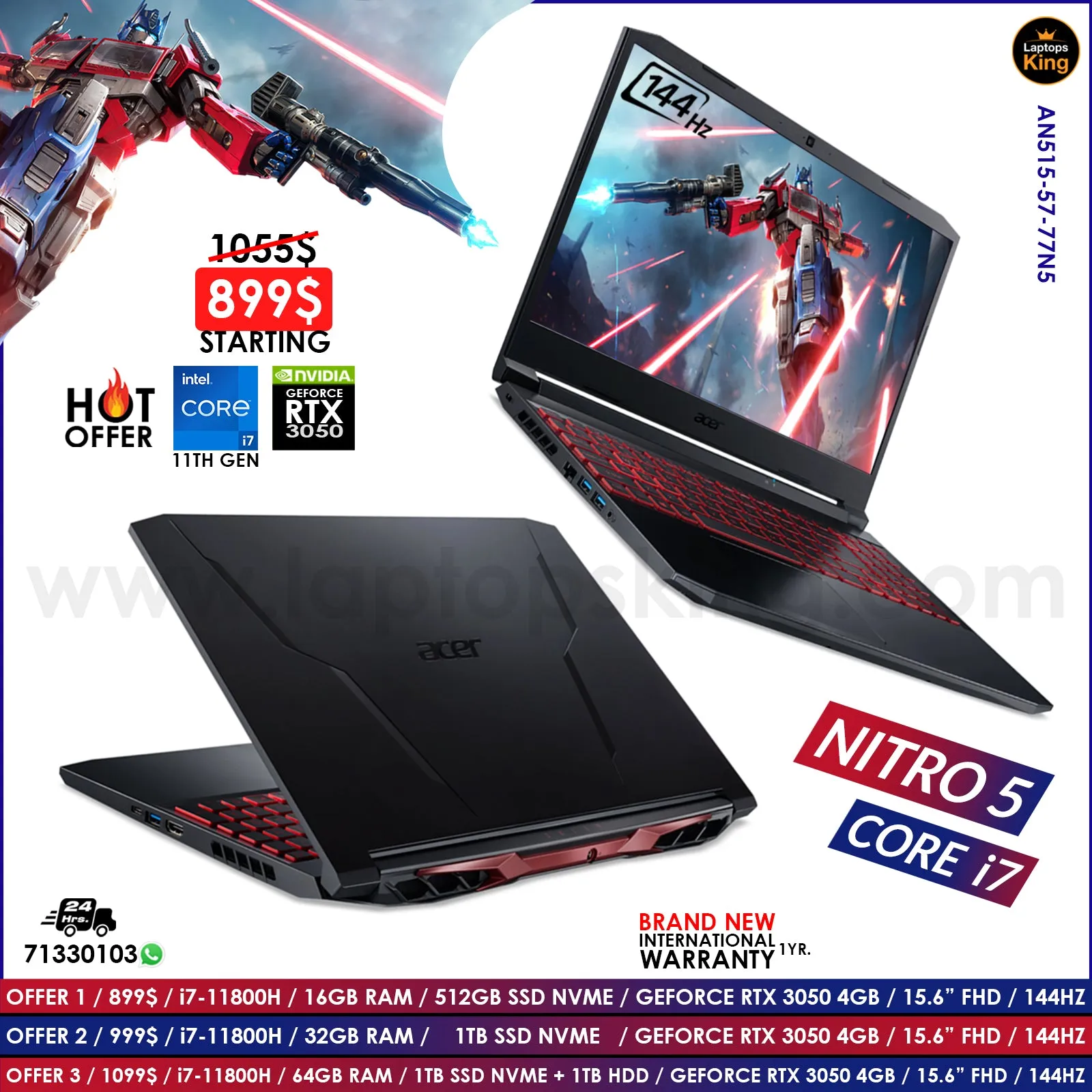 Acer Nitro 5 AN515-57-77N5 Core i7-11800h Rtx 3050 144HZ Gaming Laptop Offers (Brand New)