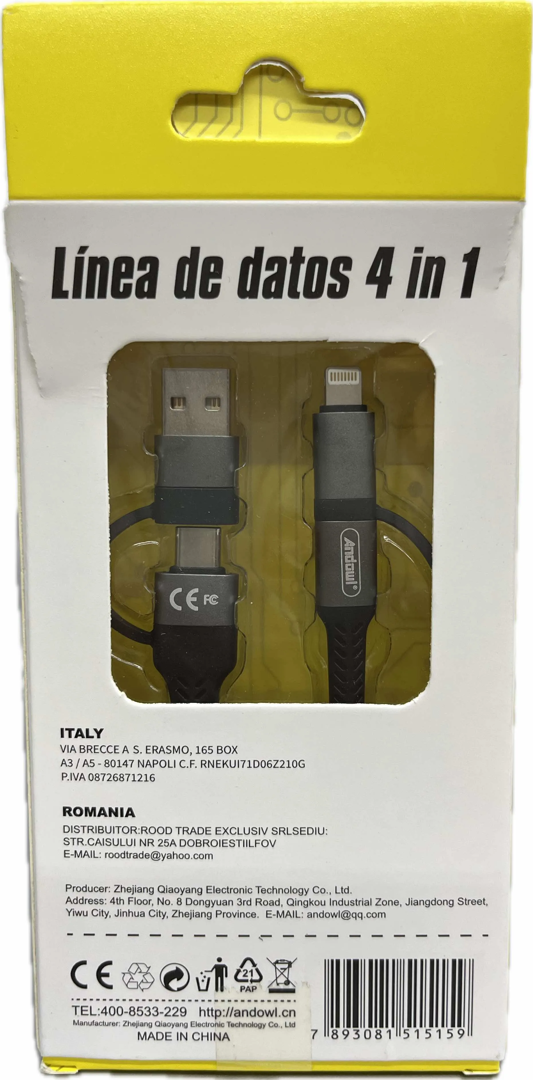 Andowl QSJ66 4in1 Data Cable 60W Quick Charge