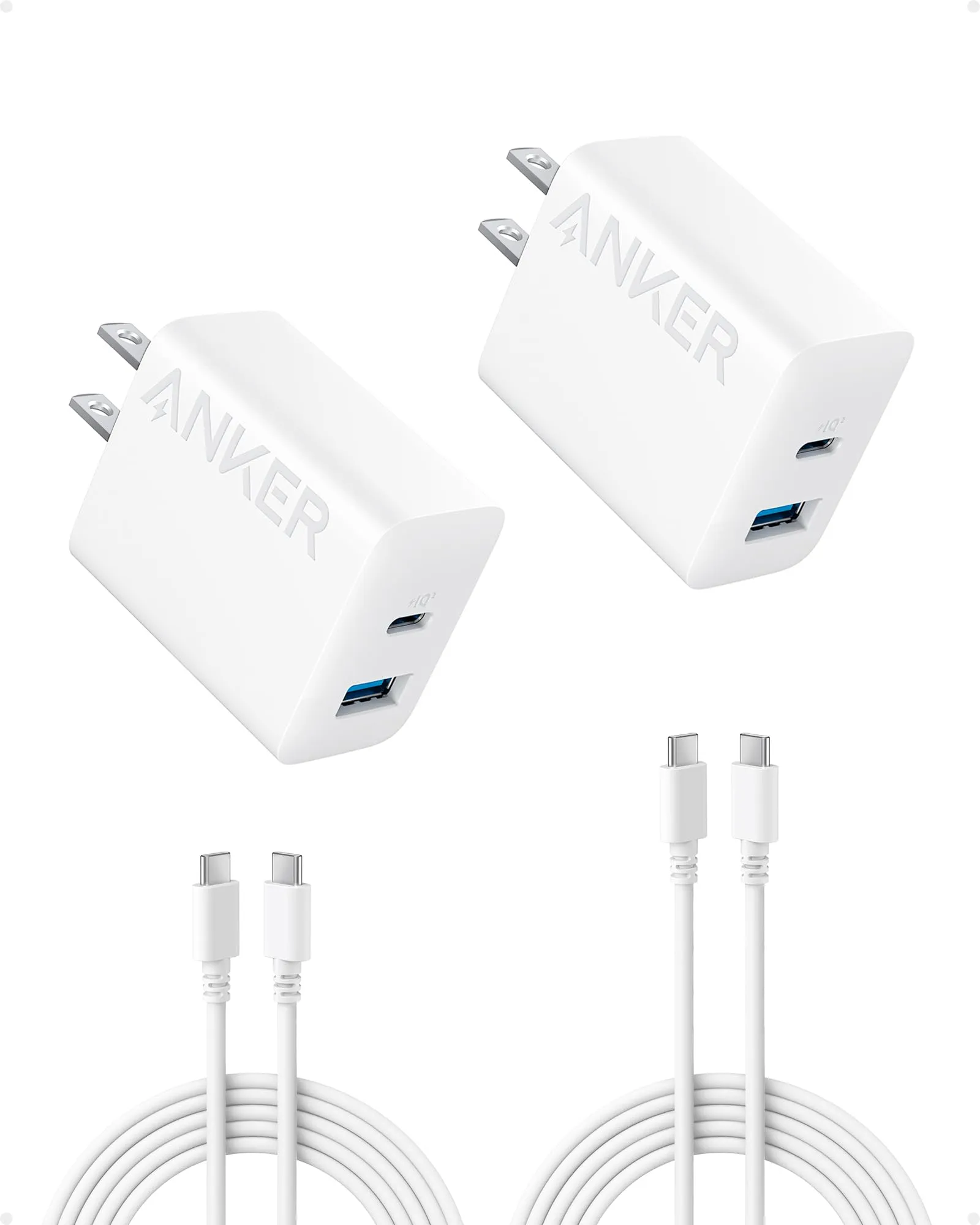 Anker iPhone 16 Charger, USB C Charger Block, 2-Pack 20W Fast Wall Charger for 16/16 Pro/Pro Max / 15 Series / iPad Pro and More, with 2 Pack 5 ft USB-C Cable