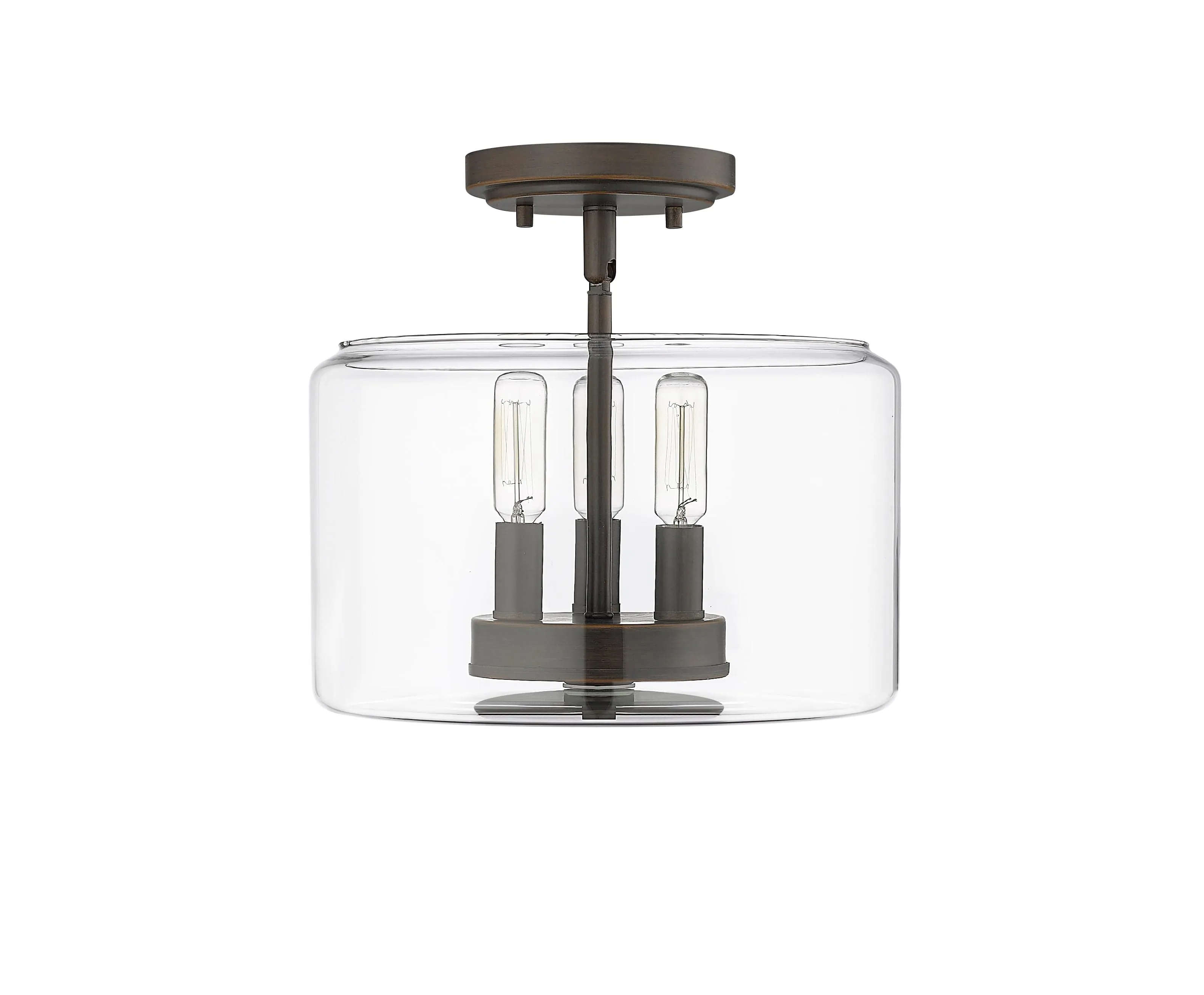 Asheville Semi-Flush Mount Fixture - Rubbed Bronze - Clear Glass - 11in. Diameter - E12 Candelabra Base