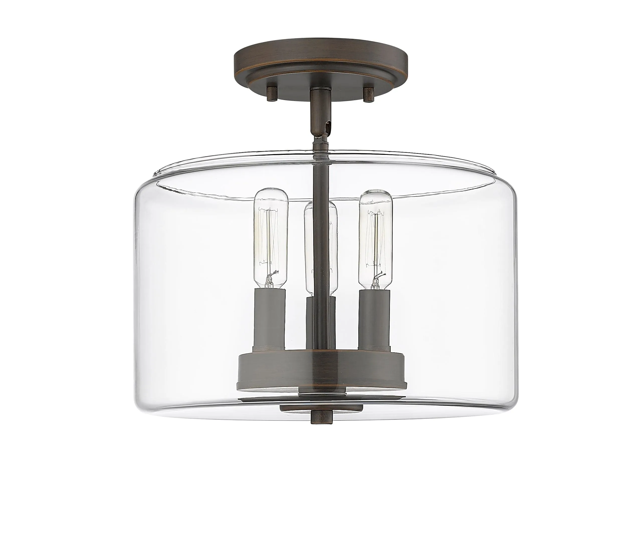 Asheville Semi-Flush Mount Fixture - Rubbed Bronze - Clear Glass - 11in. Diameter - E12 Candelabra Base