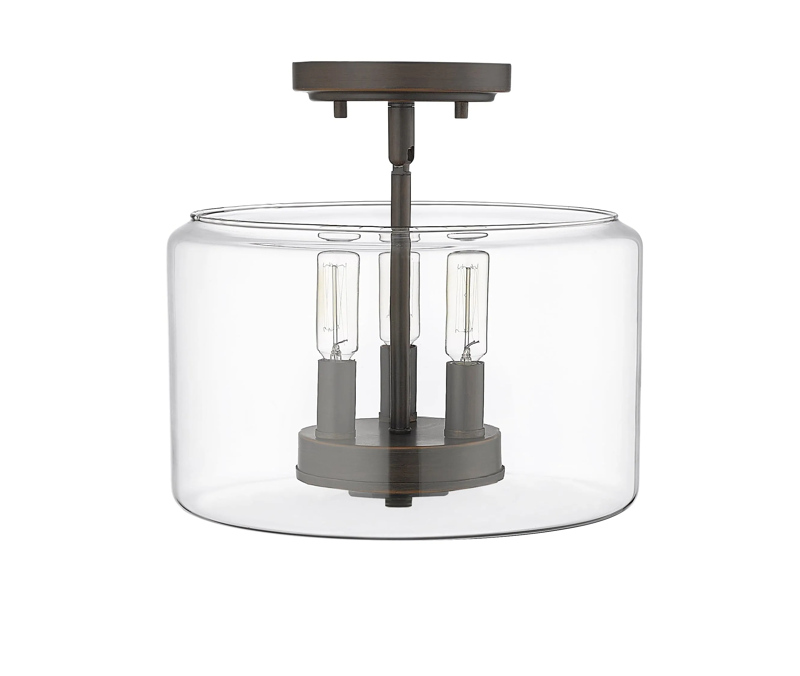 Asheville Semi-Flush Mount Fixture - Rubbed Bronze - Clear Glass - 11in. Diameter - E12 Candelabra Base