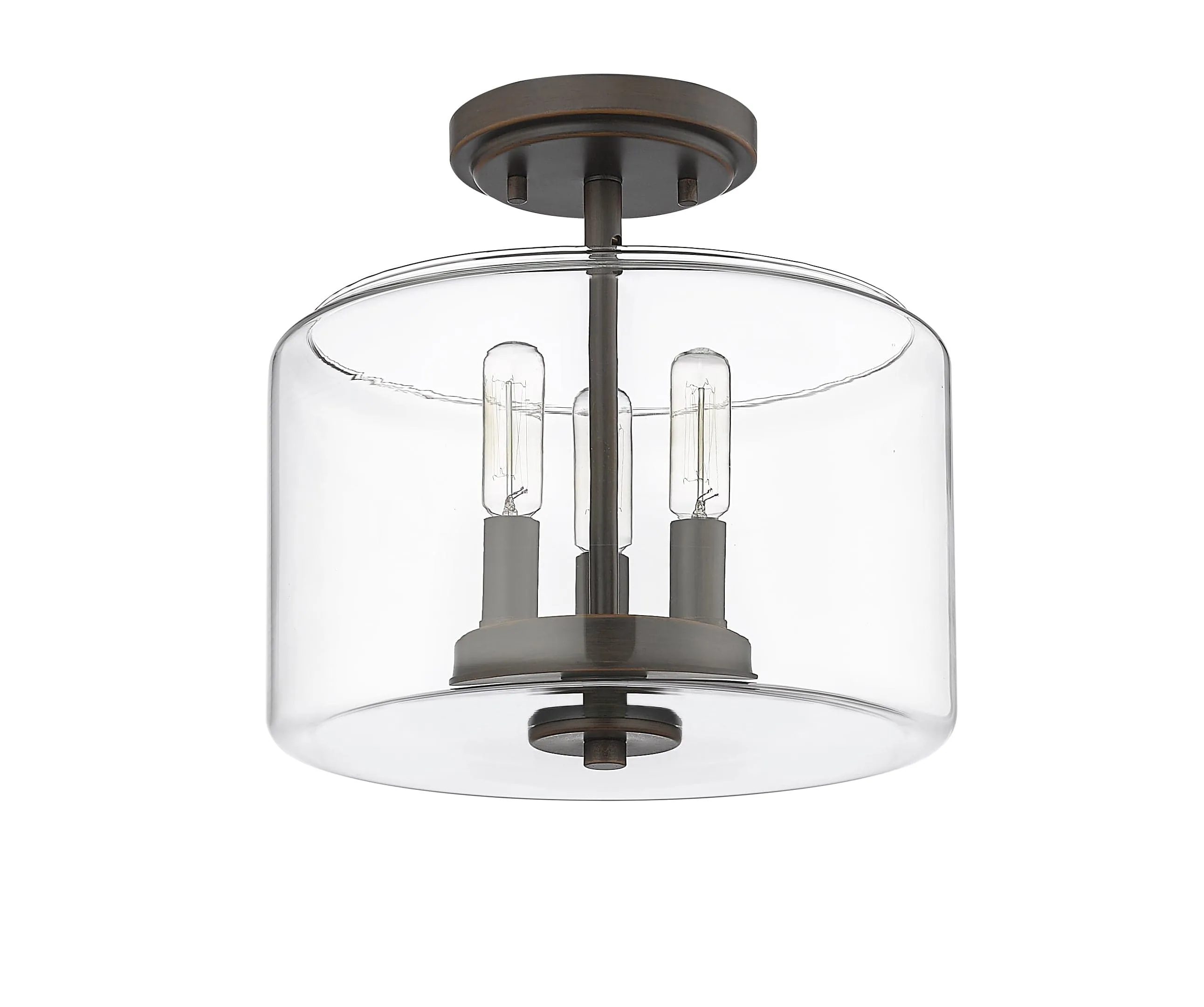 Asheville Semi-Flush Mount Fixture - Rubbed Bronze - Clear Glass - 11in. Diameter - E12 Candelabra Base