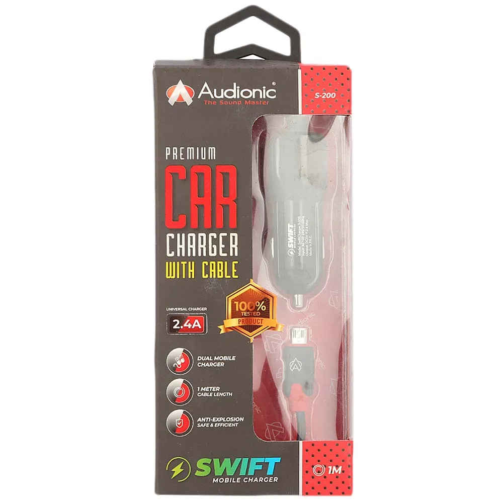 Audionic Premium Car Charger With Cable (S-200) - Black