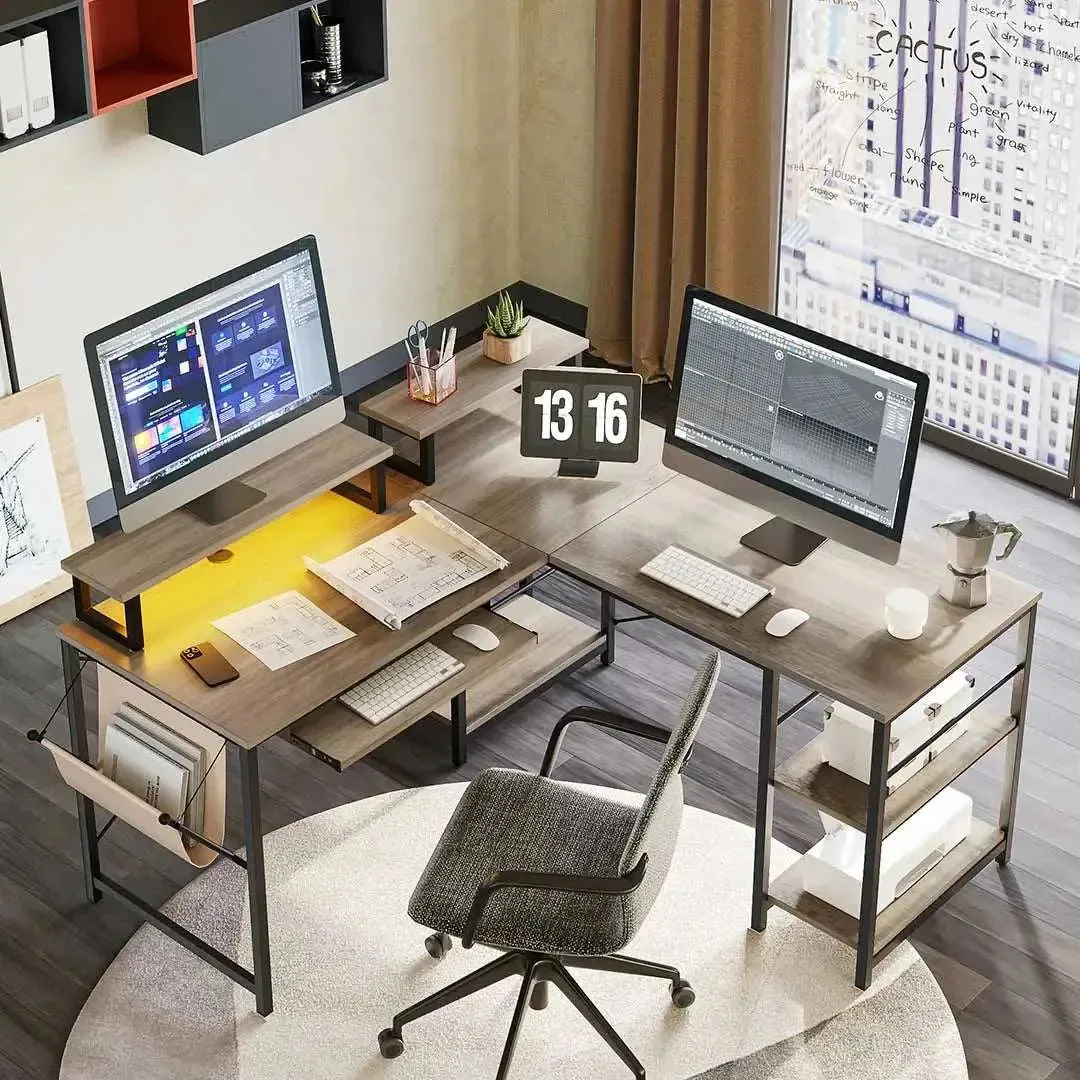 Bestier L Shaped Computer Desk with Keyboard Tray