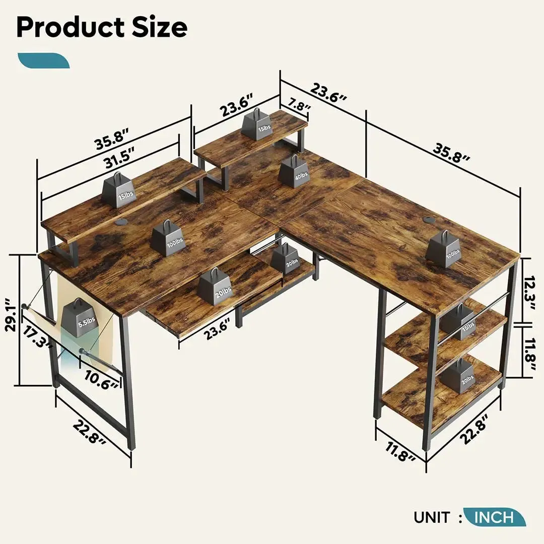 Bestier L Shaped Computer Desk with Keyboard Tray