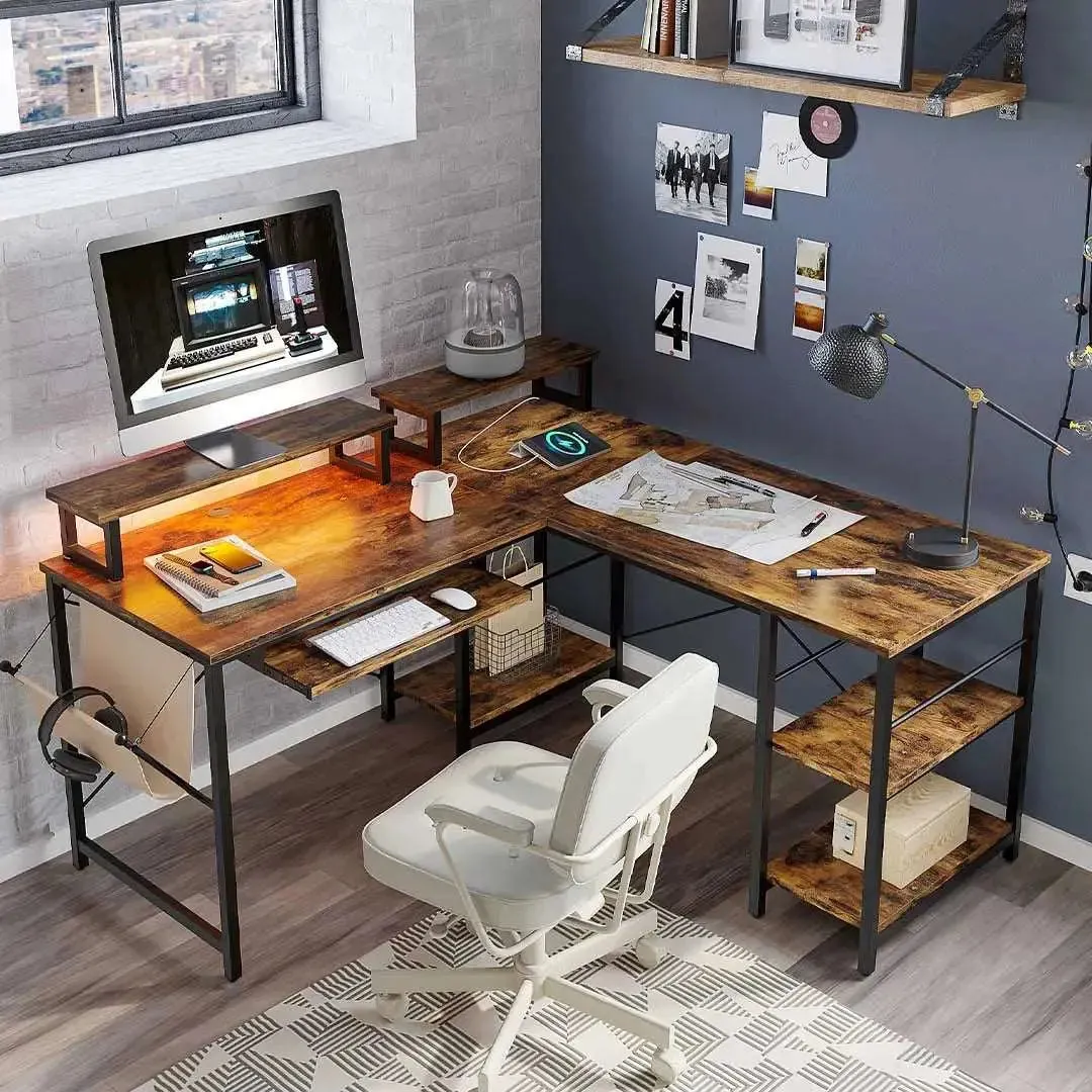 Bestier L Shaped Computer Desk with Keyboard Tray