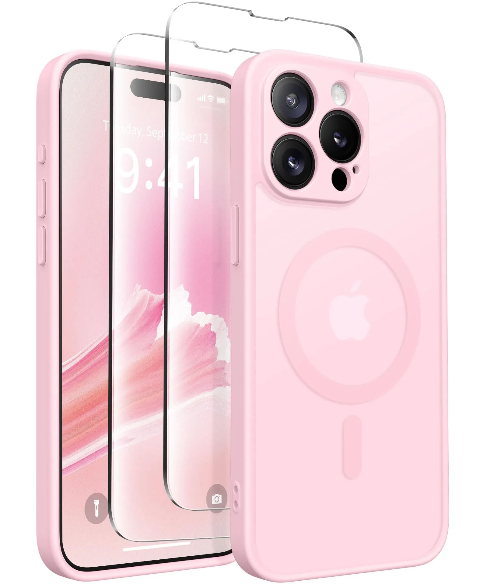 CAPRARO Magnetic for iPhone 15 Pro Max Case, [Compatible with MagSafe] [Full Camera Protection] [14FT Drop Protection] Shockproof Protective Slim Translucent Phone Case, Pastel Pink