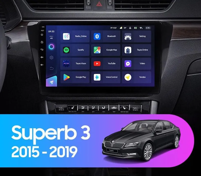 Car Dealz 10.2" Android 12.0 For Skoda Superb 3 2015 - 2019 In Dash Plus OEM Fascia