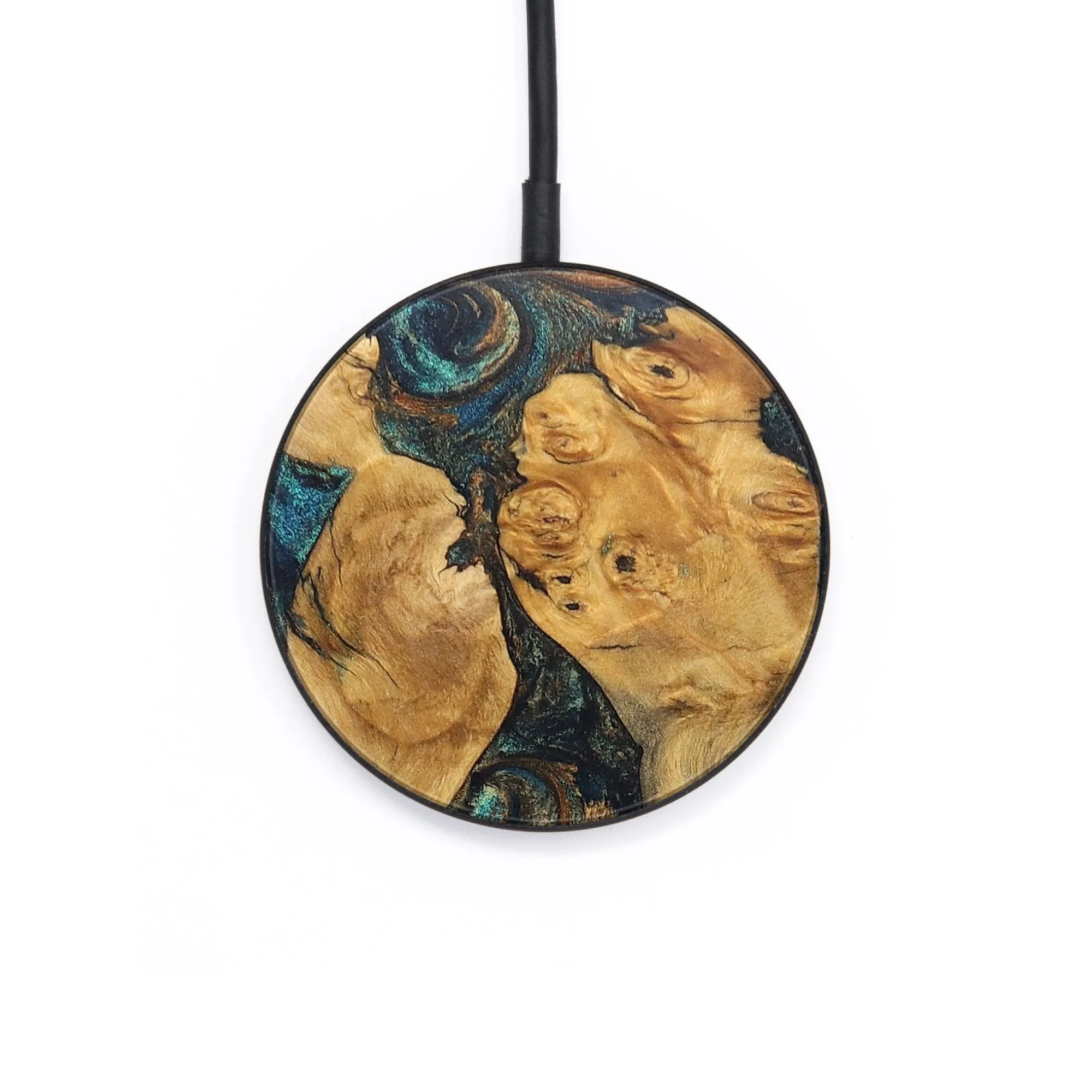 Circle Wood Resin Wireless Charger - Caitlin (Teal & Gold, 706784)