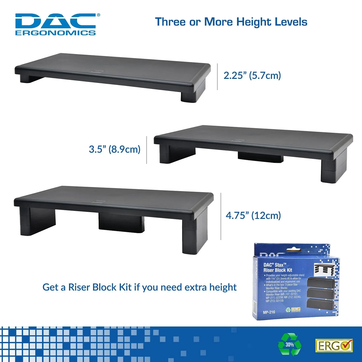 DAC® Stax™ MP-211 Height-Adjustable Ultra-Wide Monitor/Laptop Stand, Black