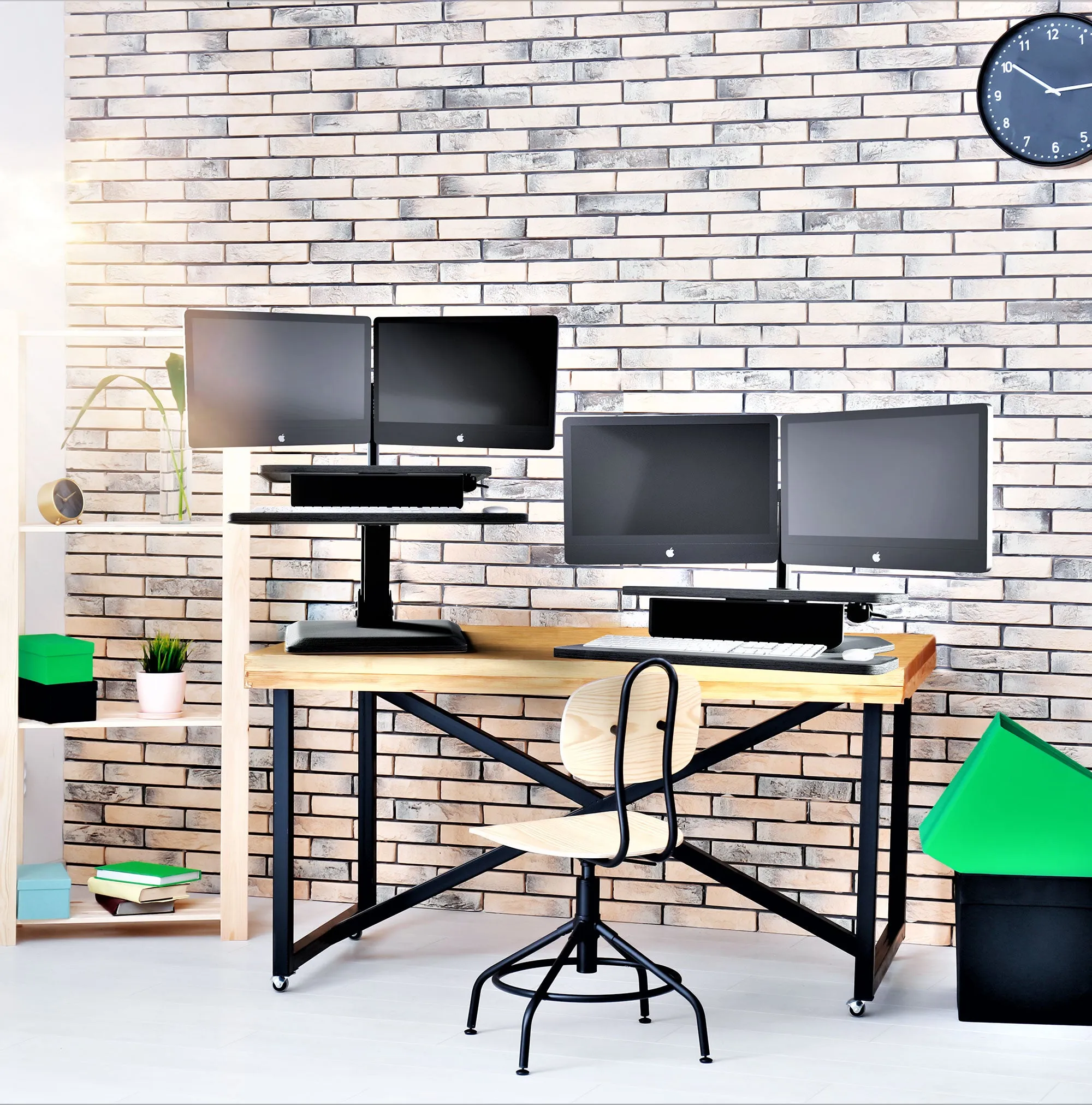 Dual Monitor Sit Stand Workstation Desk Converter with Two monitor arm