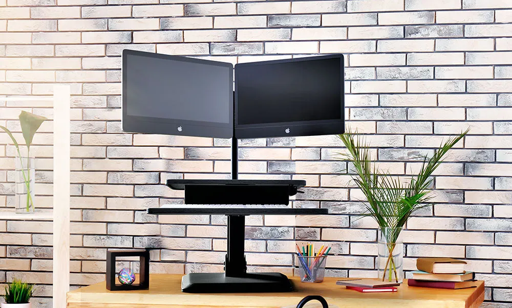 Dual Monitor Sit Stand Workstation Desk Converter with Two monitor arm