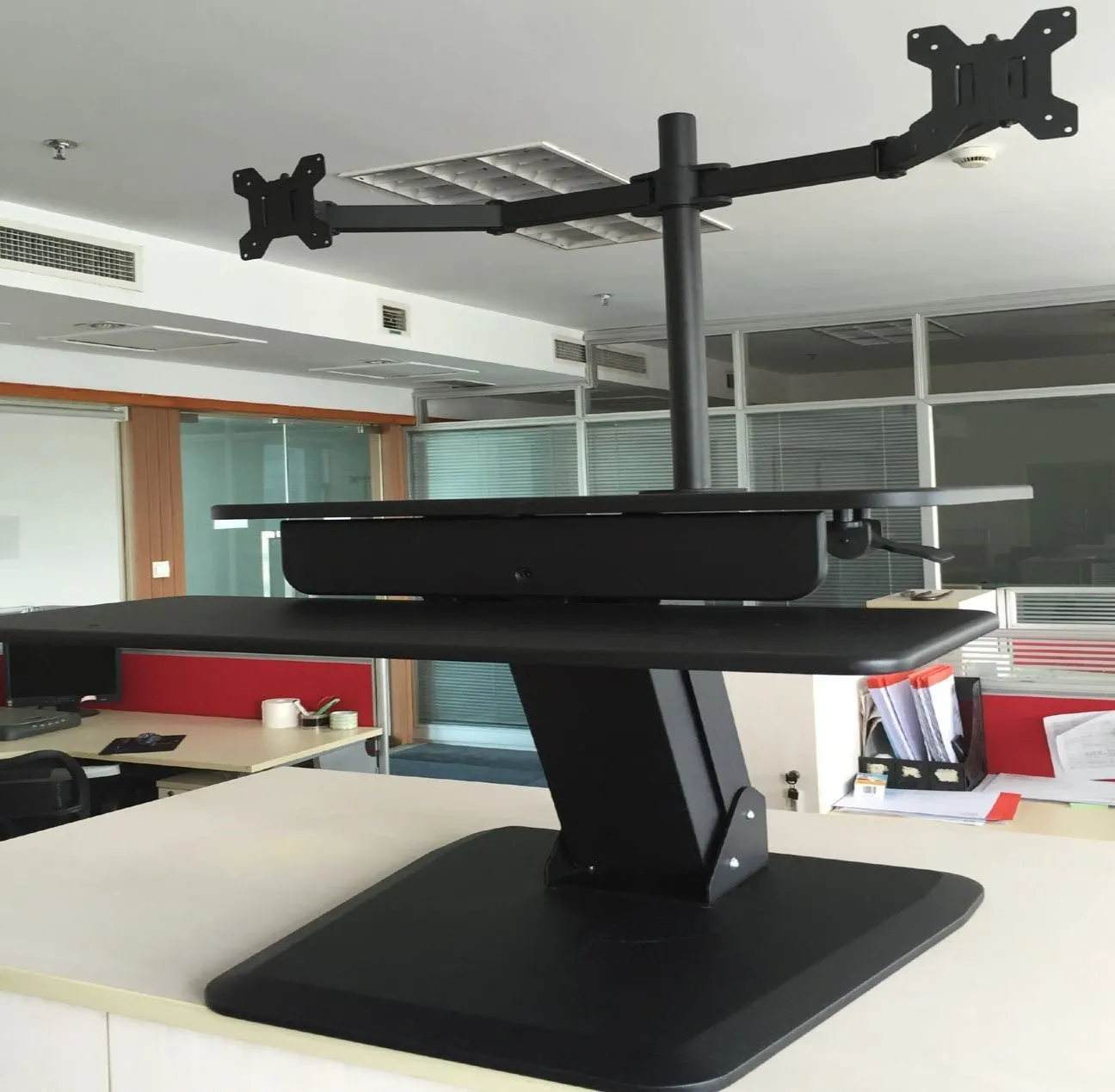 Dual Monitor Sit Stand Workstation Desk Converter with Two monitor arm