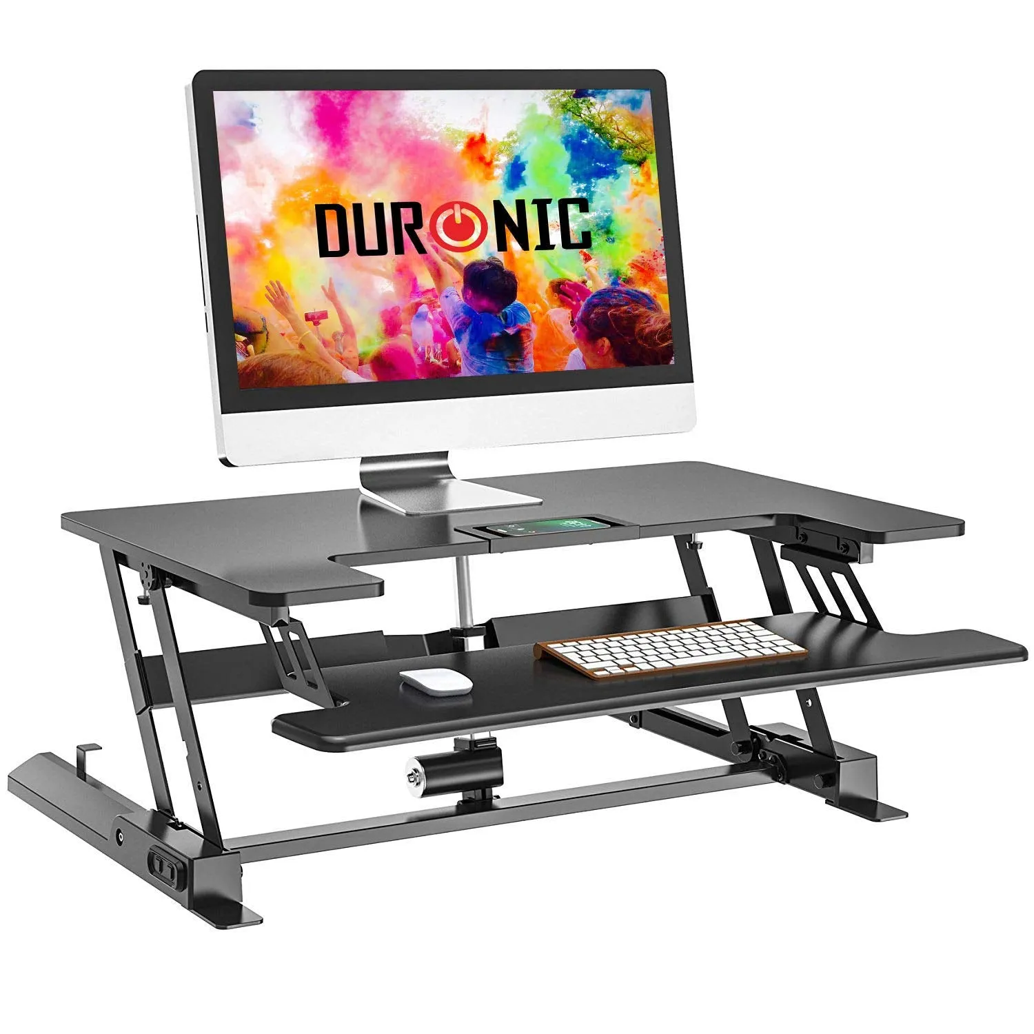 Duronic Sit-Stand Desk DM05D7 | Electric Height Adjustable Office Workstation | 92x55cm Platform | Raises from 18-41cm | Riser for PC Computer Screen, Keyboard, Laptop | Ergonomic Desktop Converter