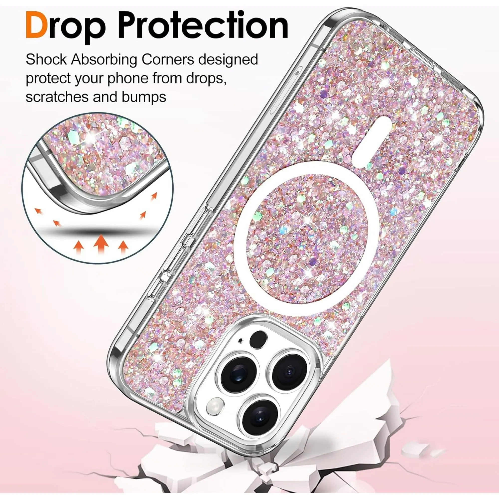 Entronix Apple iPhone 15 Pro/14 Pro [Magnetic-Compatible] Case - Glitter Flakes,