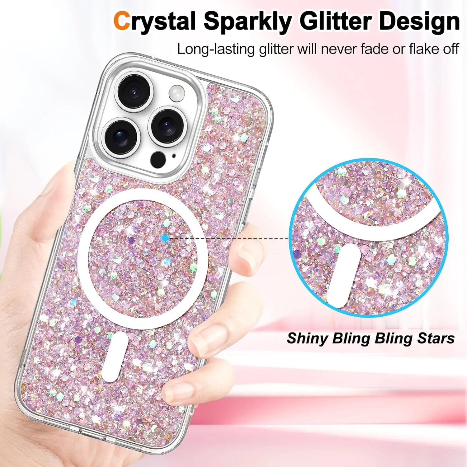 Entronix Apple iPhone 15 Pro/14 Pro [Magnetic-Compatible] Case - Glitter Flakes,