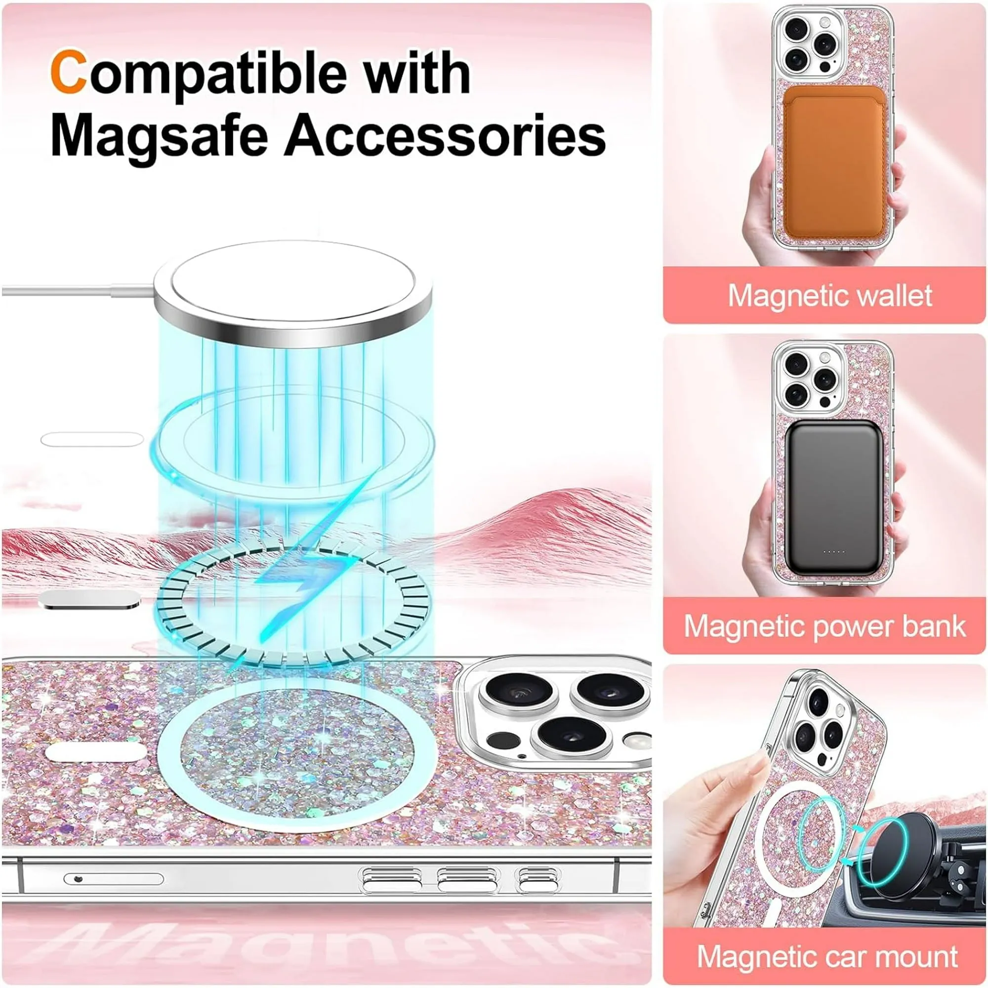 Entronix Apple iPhone 15 Pro/14 Pro [Magnetic-Compatible] Case - Glitter Flakes,