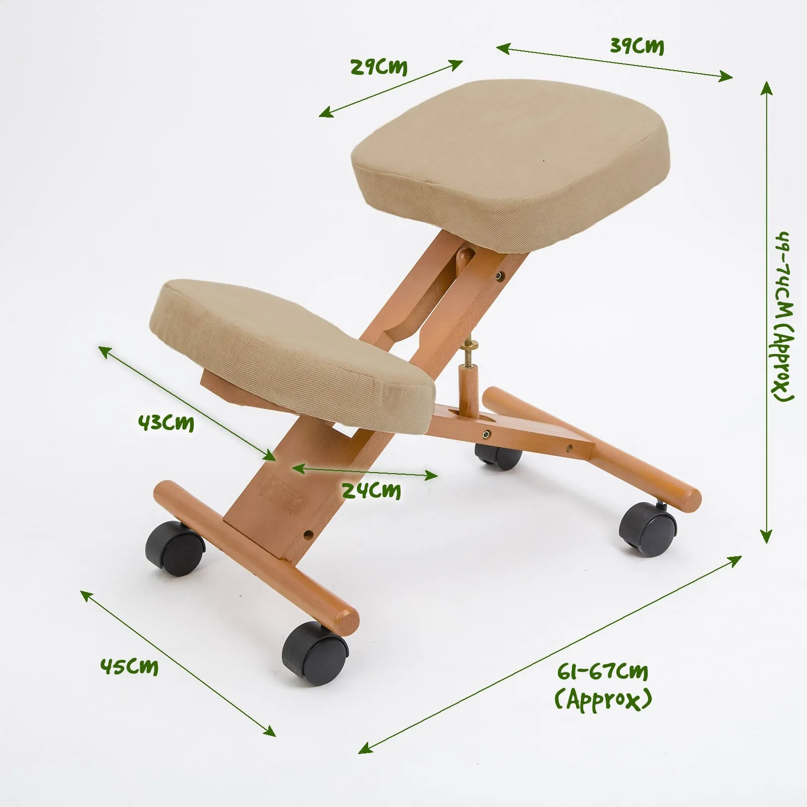 Ergonomic Adjustable Kneeling Chair, Foam Pads, Beech Wood - Forever Beauty