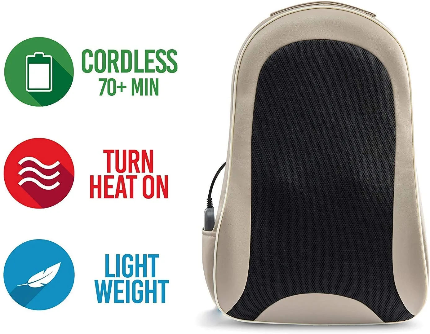 Ergonomic Cordless Cushioned Back Massager with Heat