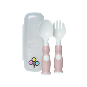 Ergonomic Fork & Spoon Set with Travel Case- Blush