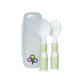 Ergonomic Fork & Spoon Set with Travel Case- Green