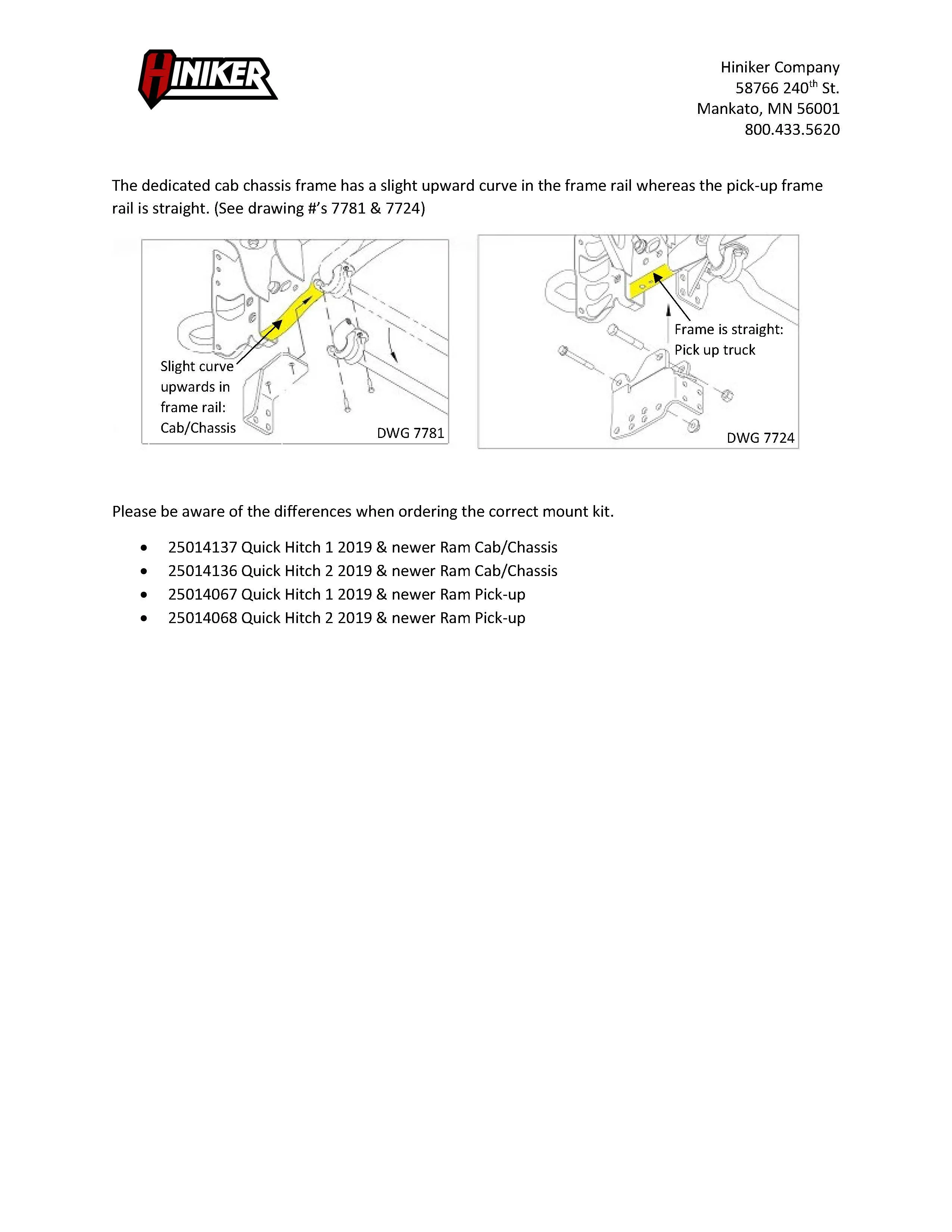 Hiniker Snowplow Mount - Quick Hitch 1 (QH1), 2019 & Newer Dodge/ Ram 4x4 3500-5500 Cab & Chassis, 25014137