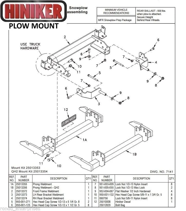 Hiniker Snowplow Mount - Quick Hitch 2 (QH2), 2015-2019 Chevy/GMC K2500-3500, 25013354