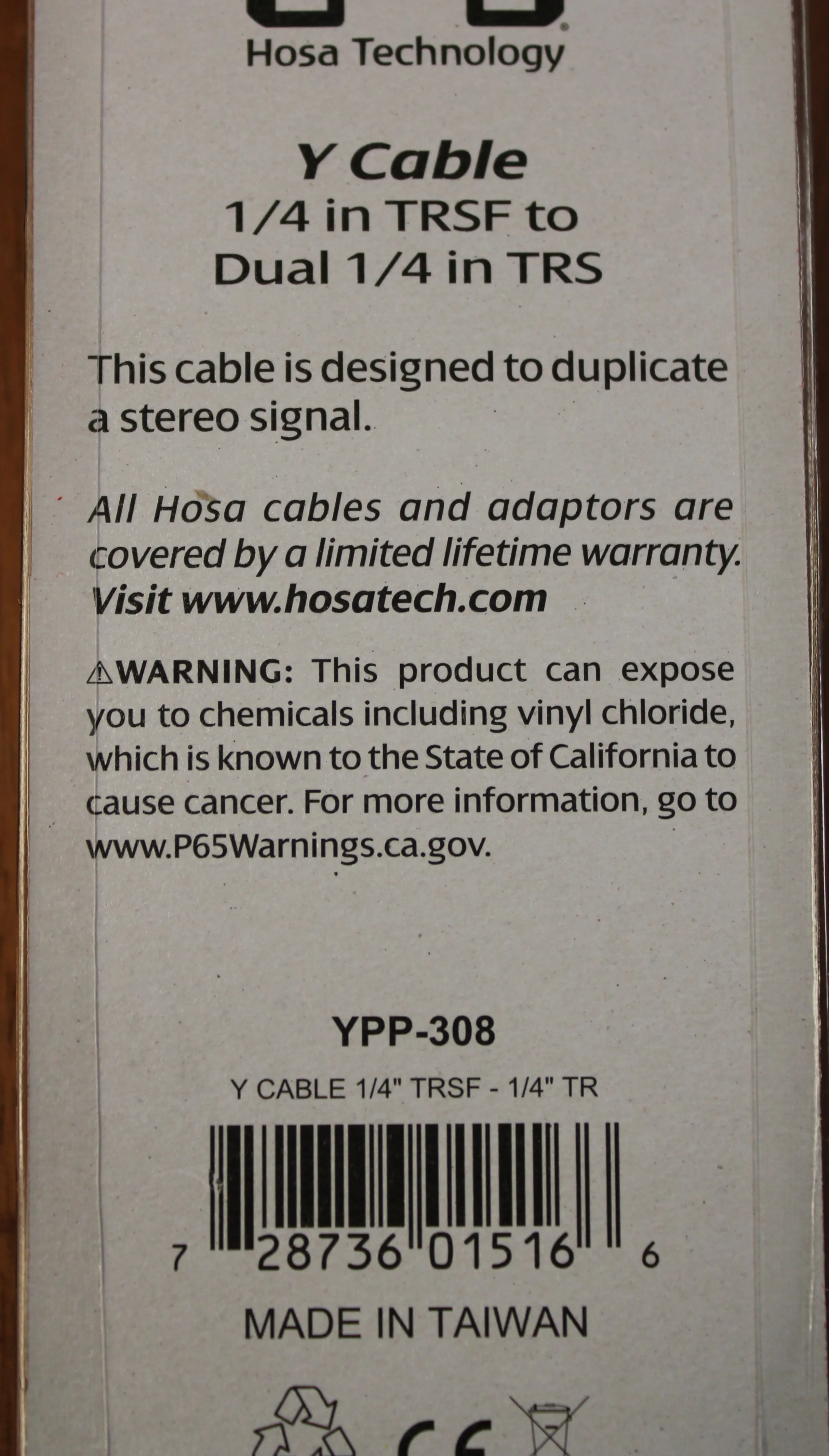 Hosa Technologies YPP-308 Y Cable 1/4 in TRSF to Dual 1/4 in TRS