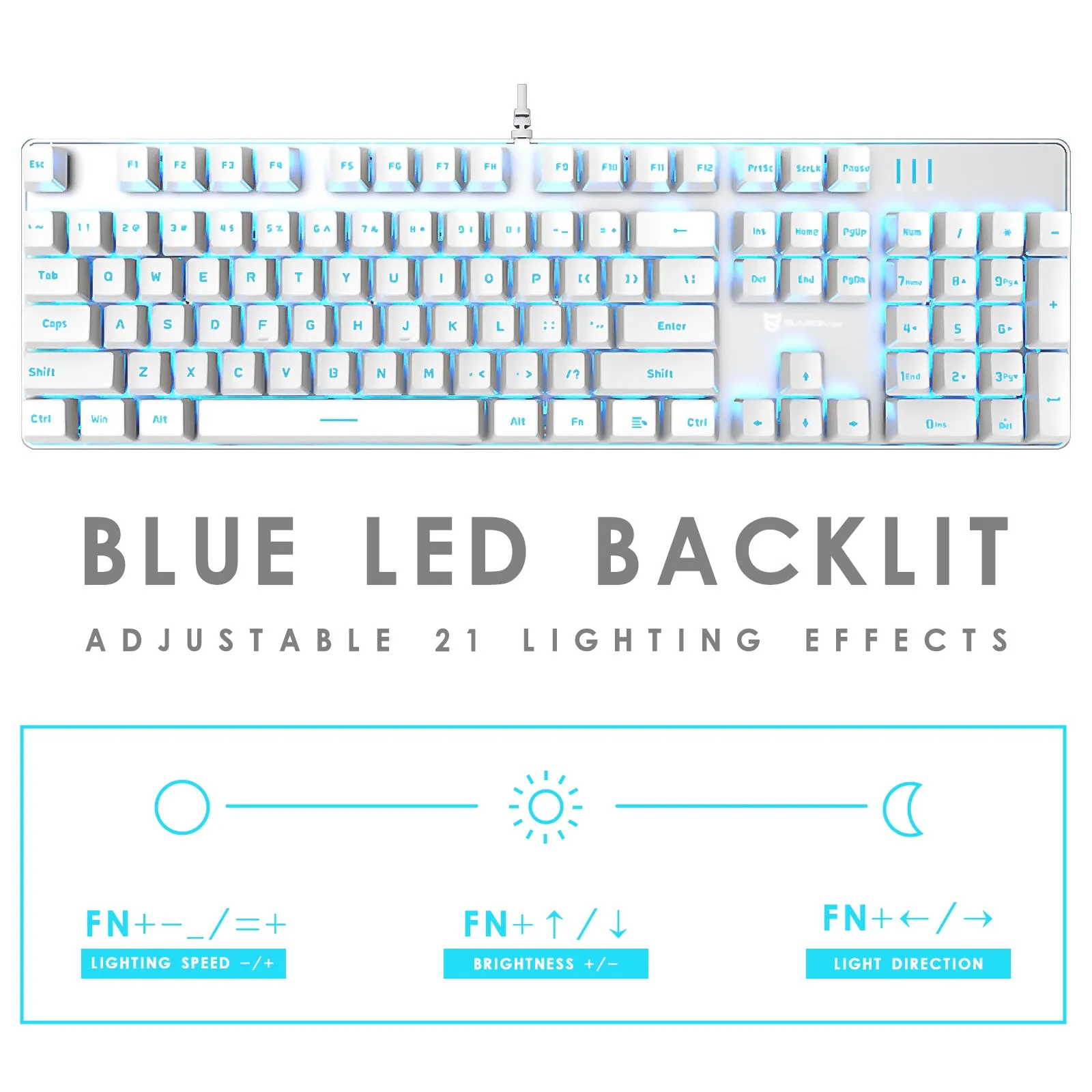 J9-Series Wired 104-Key Anti-Ghosting Blue Switch Mechanical Gaming Keyboard with Blue LED Backlit