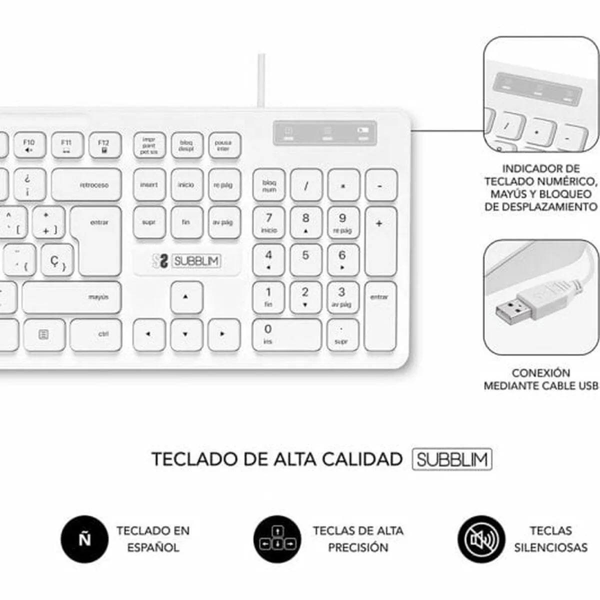 Keyboard and Mouse Subblim SUBKBC-CSSK02 White Spanish Qwerty QWERTY