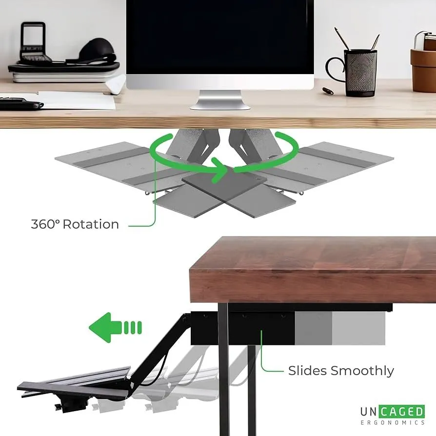 KT2 Ergonomic Under-Desk Adjustable Height & Angle Sit to Stand Up Keyboard Tray with negative tilt Best standing desk computer keyboard holder drawer