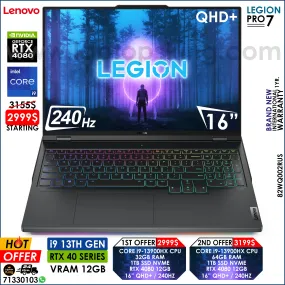 Lenovo Legion Pro 7 82WQ002RUS Core i9-13900hx Rtx 4080 240Hz 16" Qhd  Gaming Laptops (Brand New)