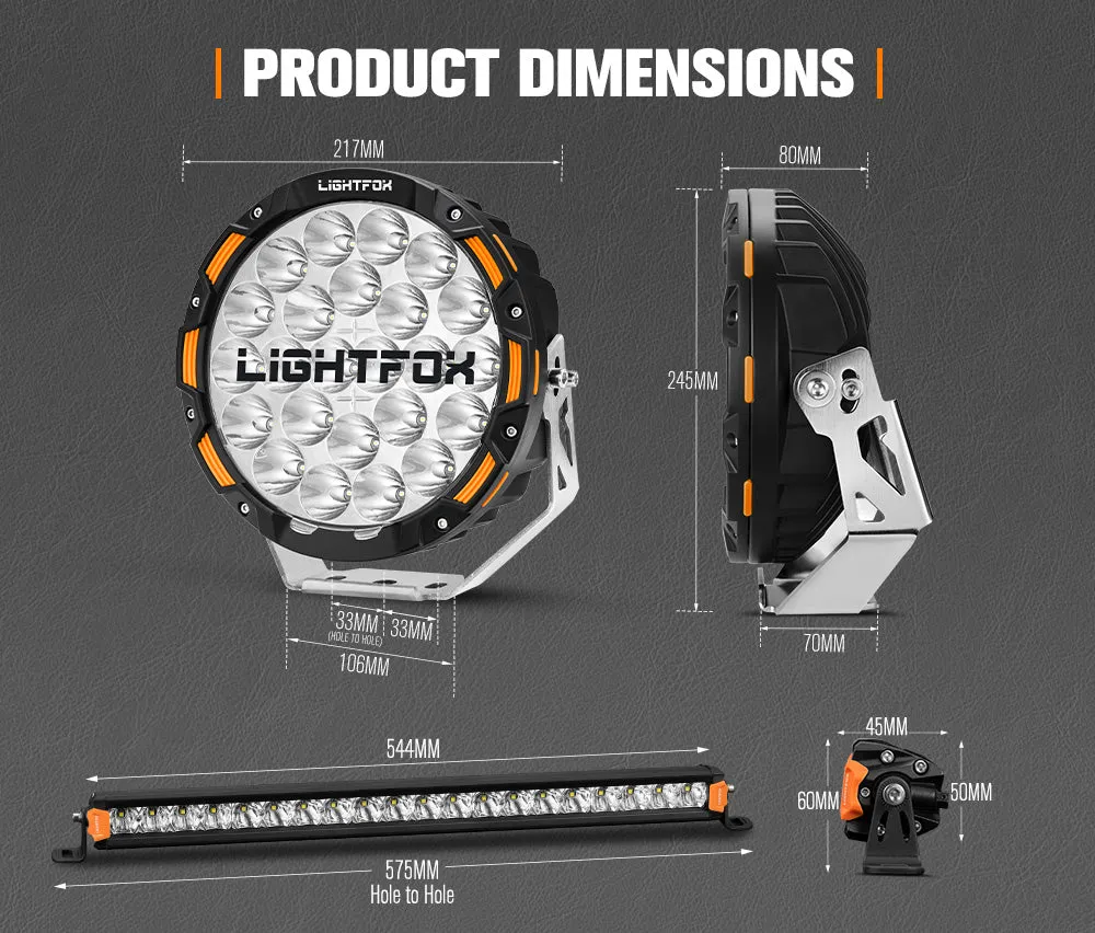 LIGHTFOX OSRAM 9inch LED Driving Lights   20 inch Single Row LED Light Bar   Wiring Kit