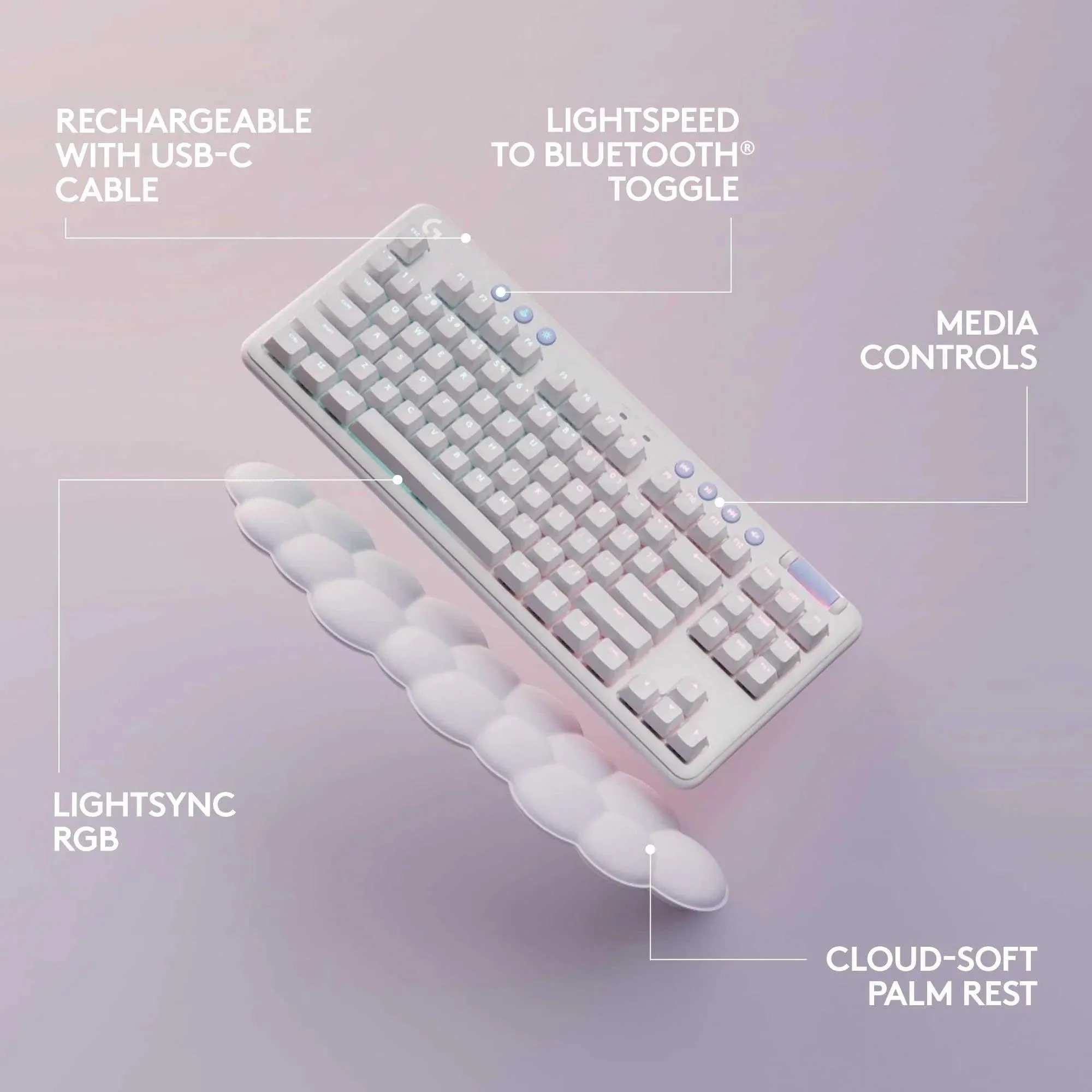 Logitech G715 Wireless Gaming Keyboard Lightspeed Cloud Rest White