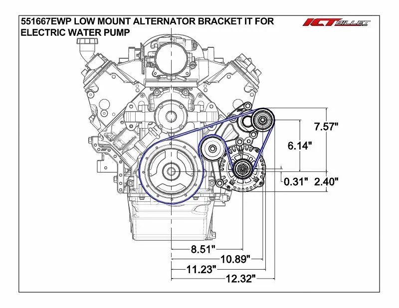 LS Low Mount Alternator Bracket for Electric Water Pump w/ Tensioner Camaro LS1