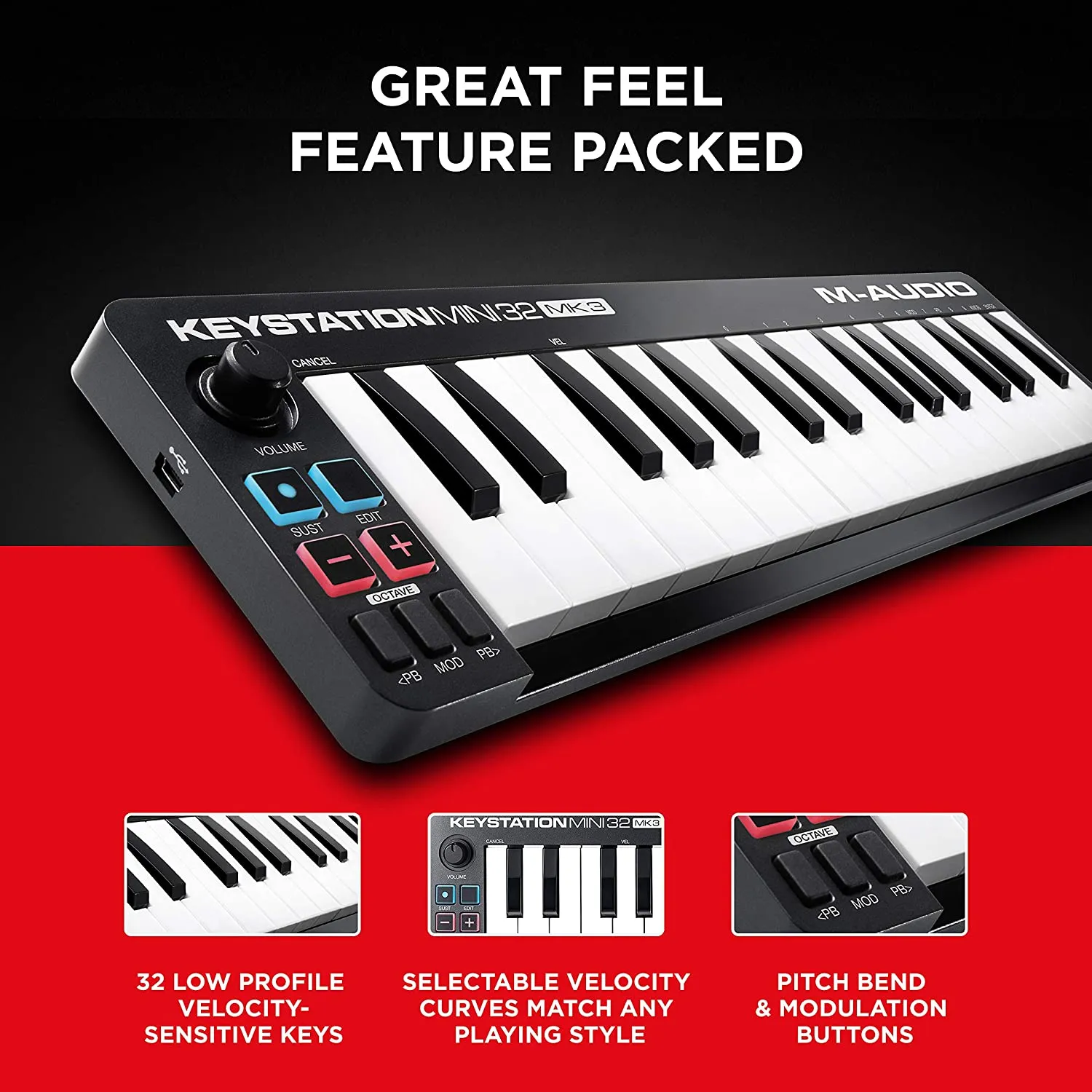 M-Audio Keystation Mini2 32 MK3 | Ultra Portable Mini USB MIDI Keyboard Controller | M Audio Edition and Xpand 2 by AIR Music Tech