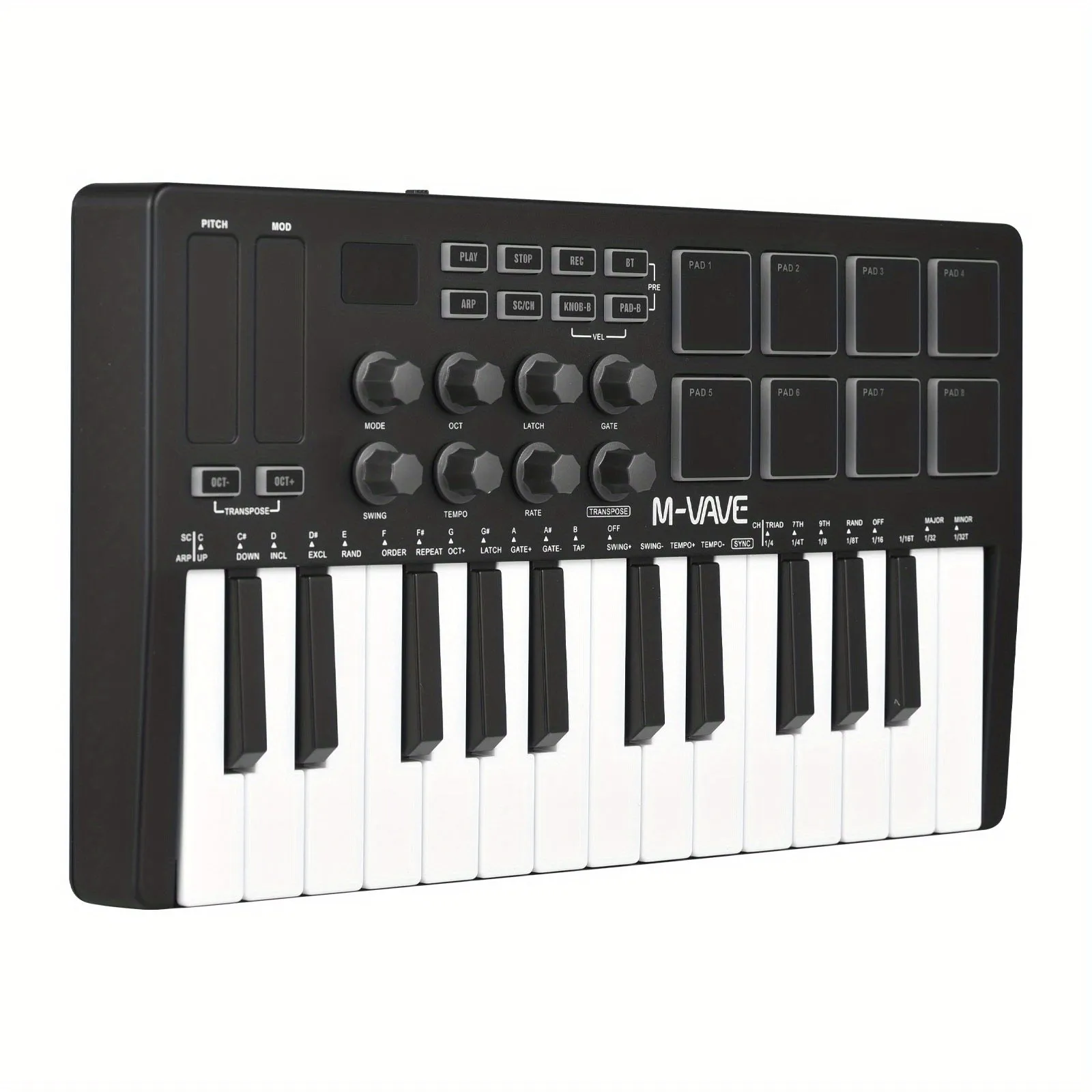 M-VAVE 25-Key MIDI Control Keyboard Mini Portable USB Keyboard MIDI Controller with 25 Velocity Sensitive Keys 8 RGB Backlit Pads 8 Knobs