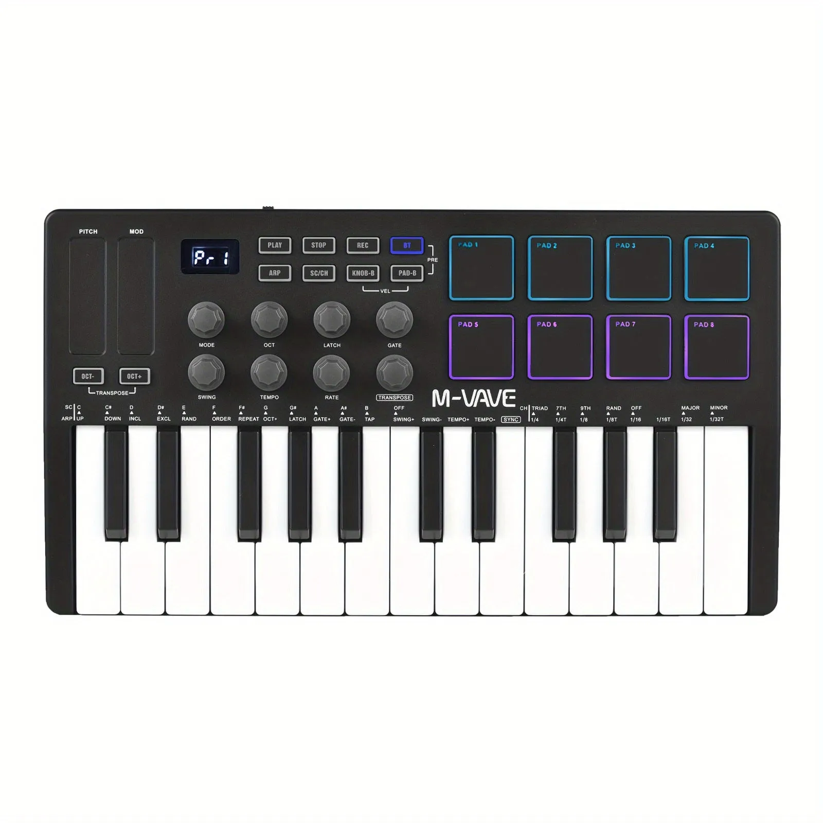 M-VAVE 25-Key MIDI Control Keyboard Mini Portable USB Keyboard MIDI Controller with 25 Velocity Sensitive Keys 8 RGB Backlit Pads 8 Knobs