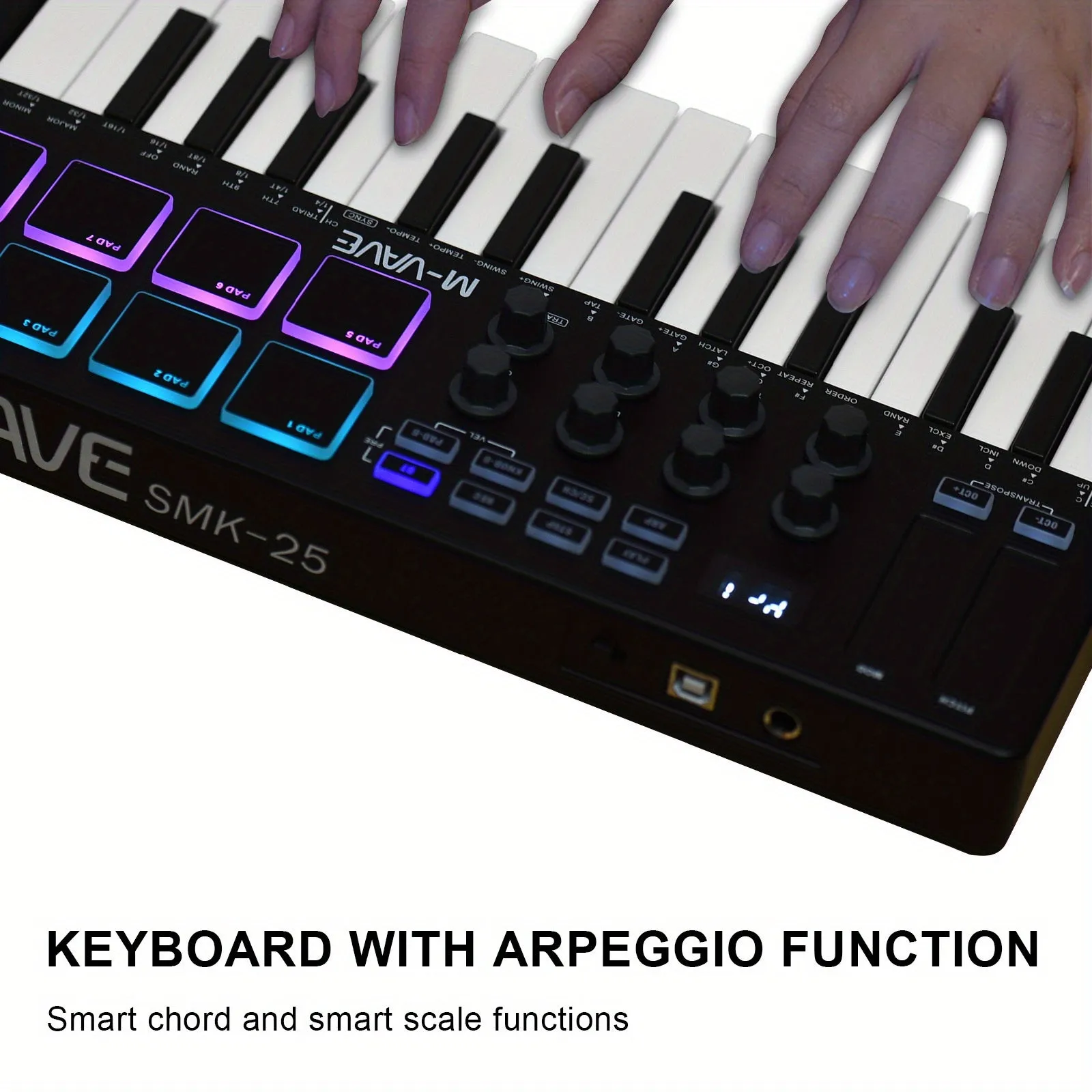 M-VAVE 25-Key MIDI Control Keyboard Mini Portable USB Keyboard MIDI Controller with 25 Velocity Sensitive Keys 8 RGB Backlit Pads 8 Knobs