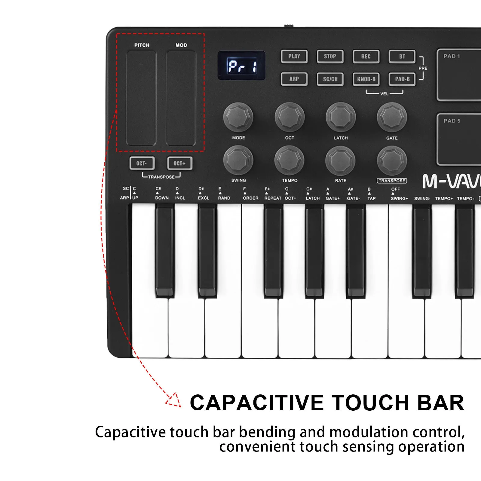 M-VAVE 25-Key MIDI Control Keyboard Mini Portable USB Keyboard MIDI Controller with 25 Velocity Sensitive Keys 8 RGB Backlit Pads 8 Knobs