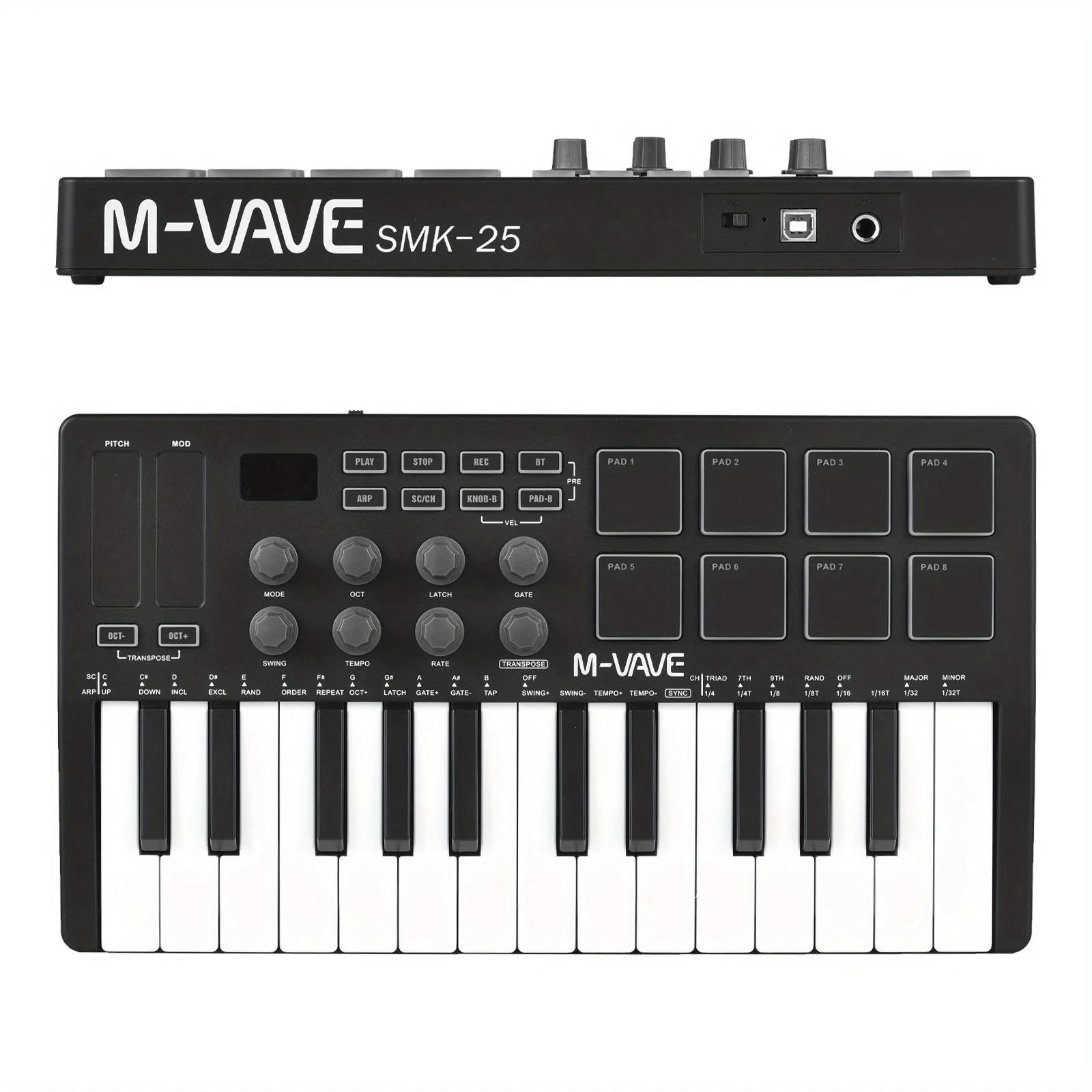 M-VAVE 25-Key MIDI Control Keyboard Mini Portable USB Keyboard MIDI Controller with 25 Velocity Sensitive Keys 8 RGB Backlit Pads 8 Knobs